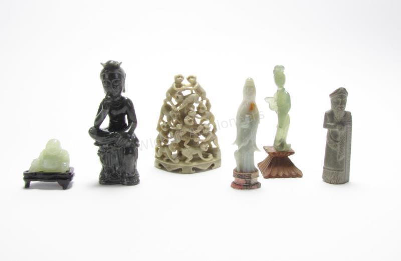 Appraisal: Group of Oriental Jade and Stone Figurines four jade including