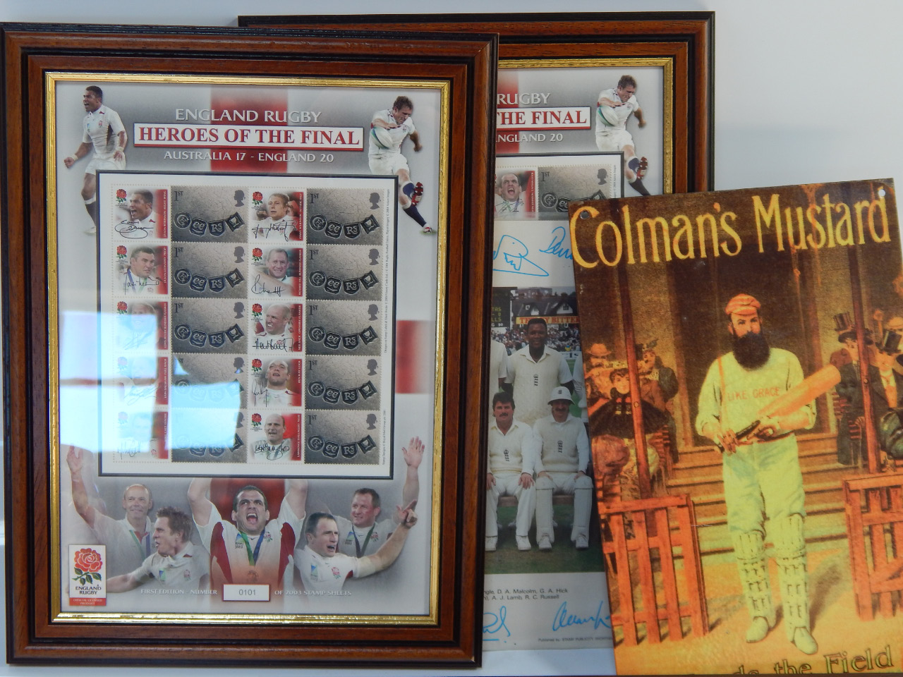 Appraisal: Rugby and cricket ephemera including signed pictures stamp set etc