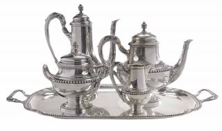 Appraisal: Four Piece French Silver Tea Service and Tray Pair of