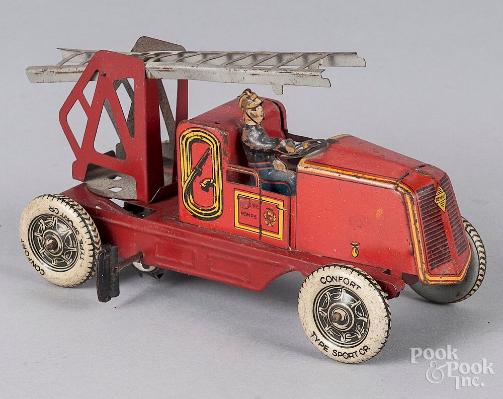 Appraisal: Charles Rossignol tin litho wind-up fire truck Charles Rossignol tin