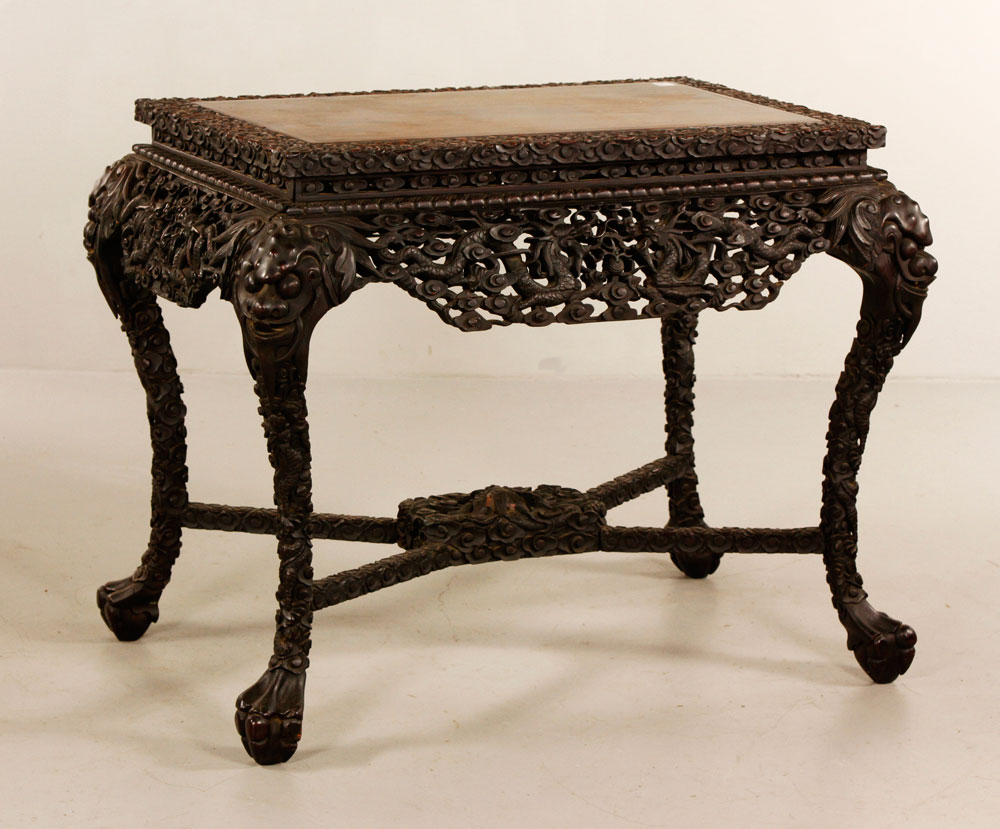 Appraisal: - Chinese Zitan Wood Table Chinese table zitan wood intricately