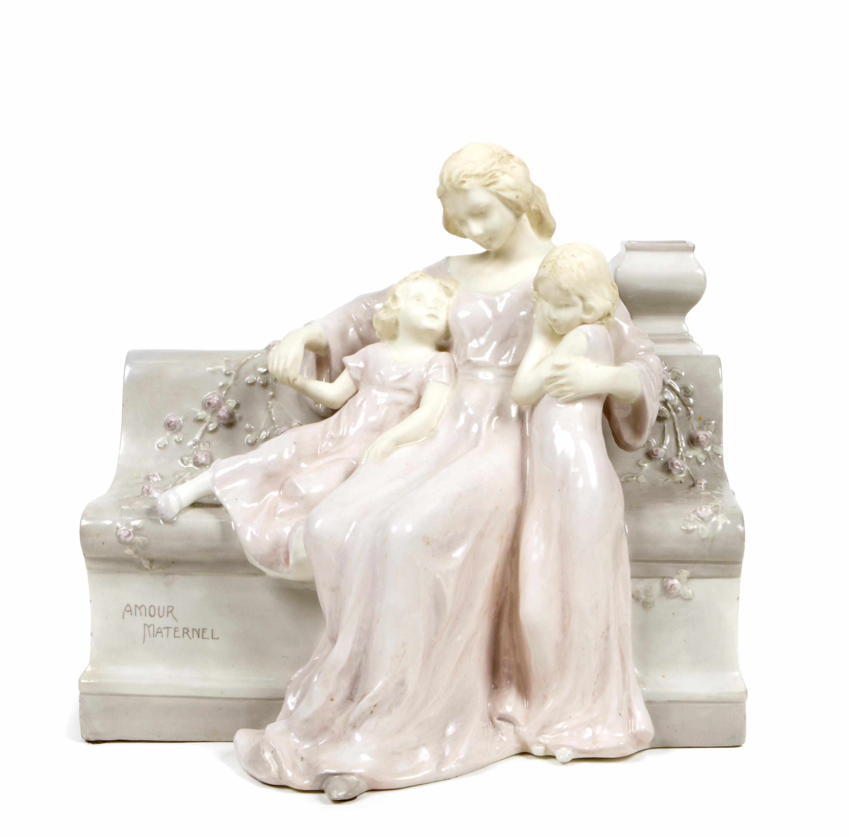 Appraisal: A Shauer Vienna faience figural group entitled 'Amour Maternel' early