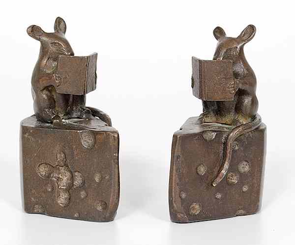 Appraisal: Bronze Mice on Cheese Bookends th century A pair of