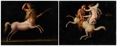 Appraisal: Two paintings attributed to Maestri centaur with staff and centaur