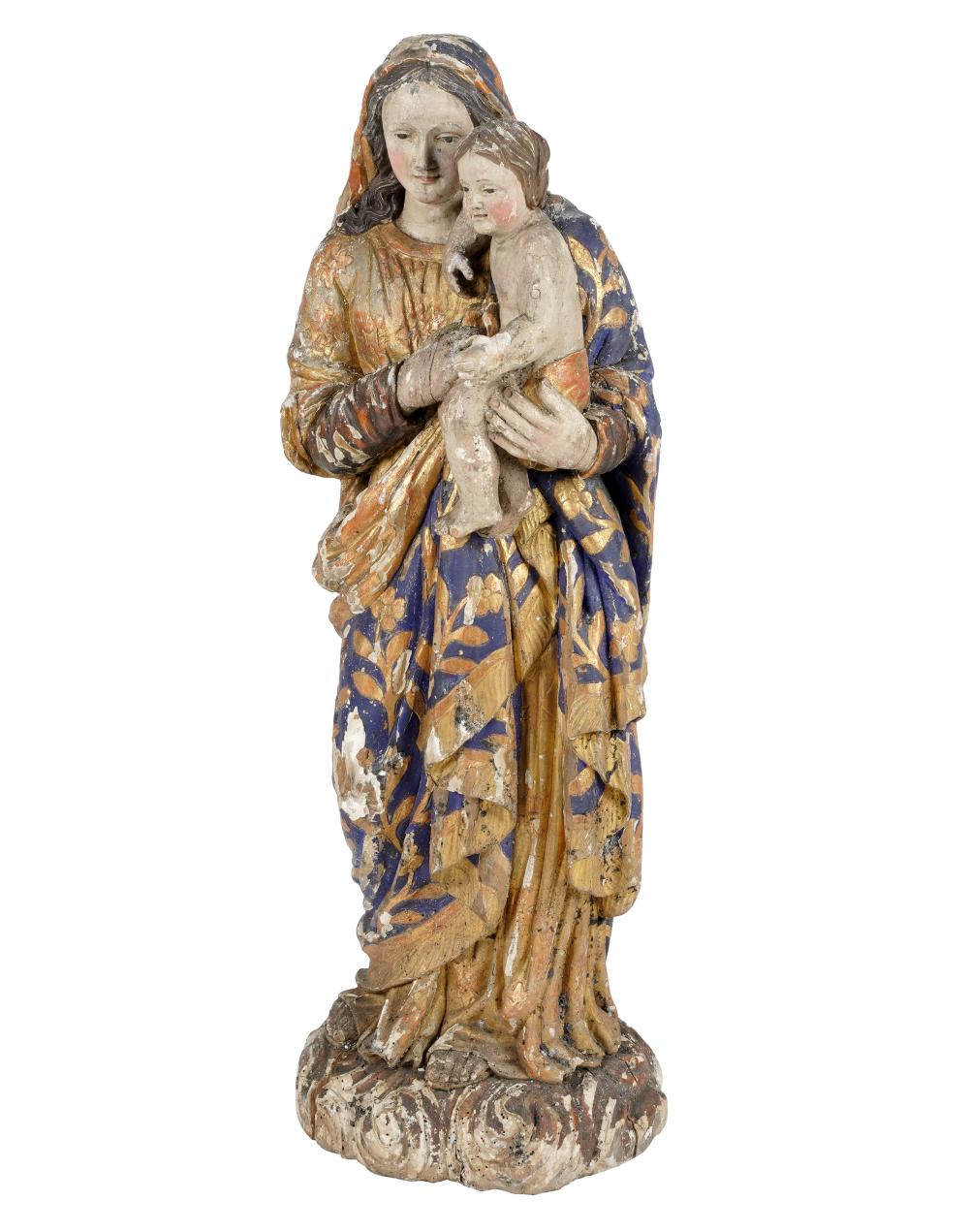 Appraisal: CARVED POLYCHROMED WOOD FIGURE VIRGIN CHILDCondition paint loss insect damage