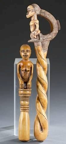 Appraisal: African carved ivory scepters A group of African carved ivory