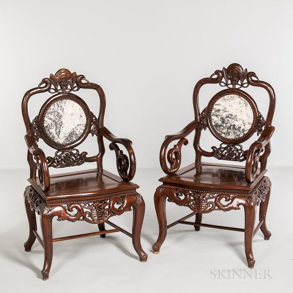 Appraisal: Pair of Hardwood Armchairs Pair of Hardwood Armchairs China late