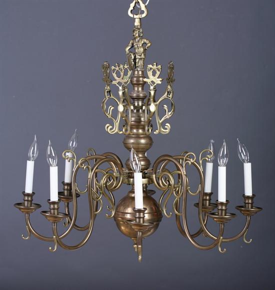 Appraisal: DUTCH BRASS EIGHT-LIGHT CHANDELIER late th century-early th century Figural