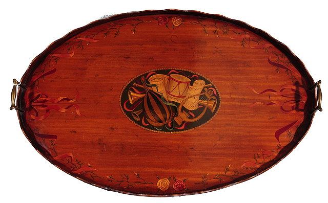 Appraisal: A TH CENTURY OVAL SATINWOOD TRAY with shaped and raised