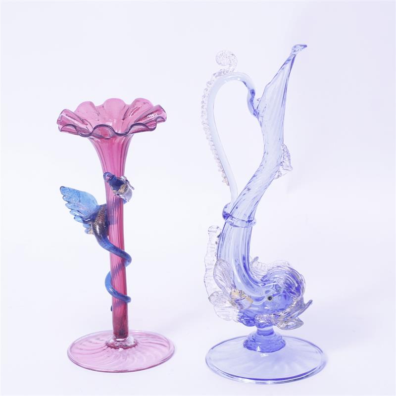 Appraisal: Two Venetian Art Glass Bud Vases with applied wrapped serpent