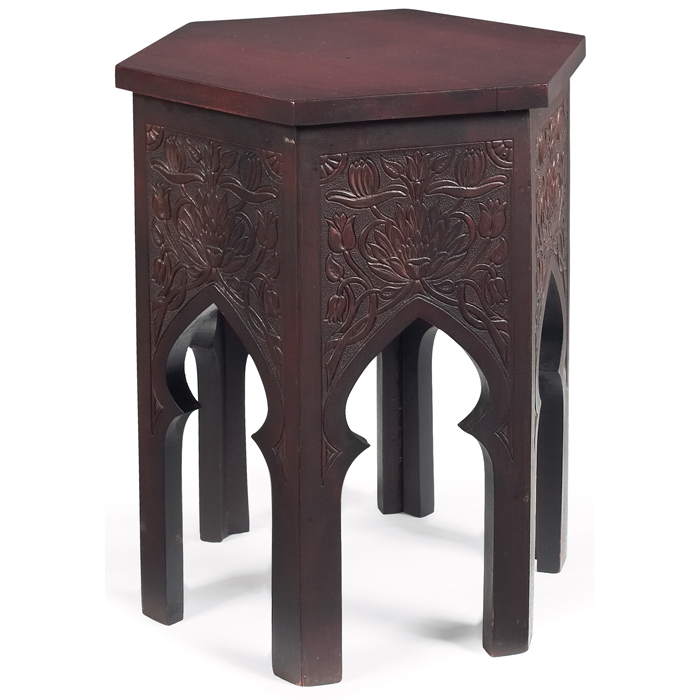 Appraisal: Arts and Crafts tabouret mahogany finish hexagonal top supported by