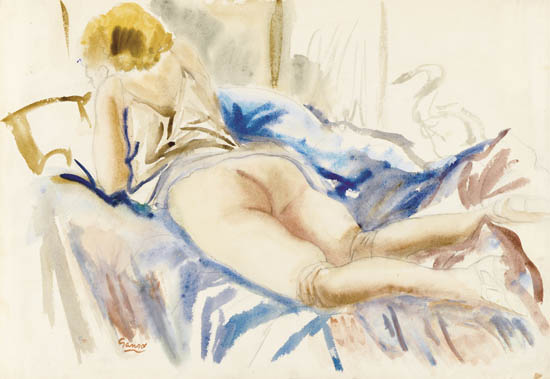 Appraisal: EMIL GANSO Female Nude in Repose Watercolor and pencil on