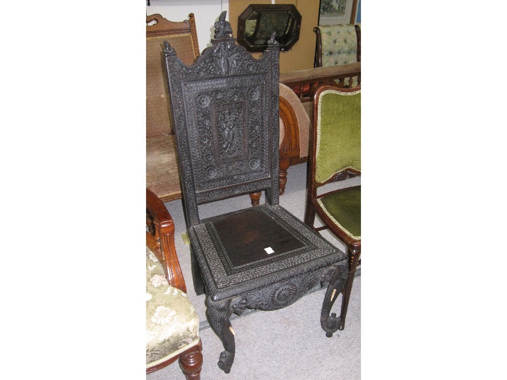 Appraisal: Indian carved hardwood 'Elephant' hall chair