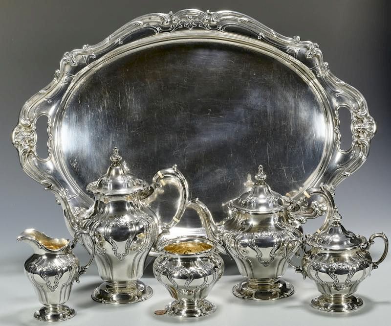 Appraisal: Gorham Chantilly Sterling Tray Tea Set Gorham sterling silver tea