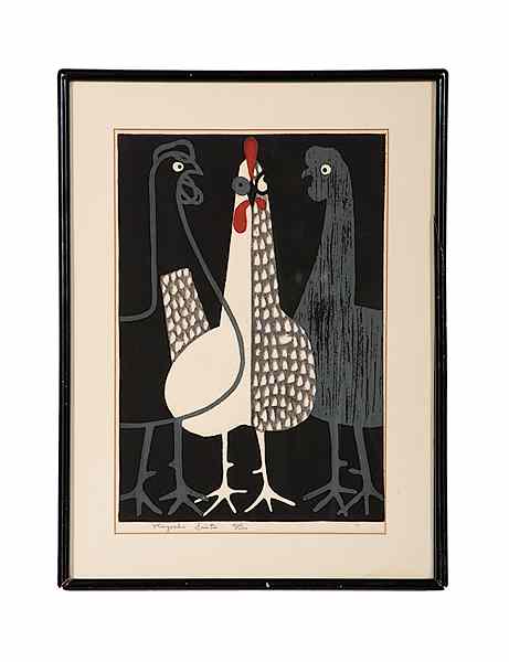 Appraisal: Chickens Print by Kiyoshi Saito Kiyoshi Saito Japanese - Woodblock