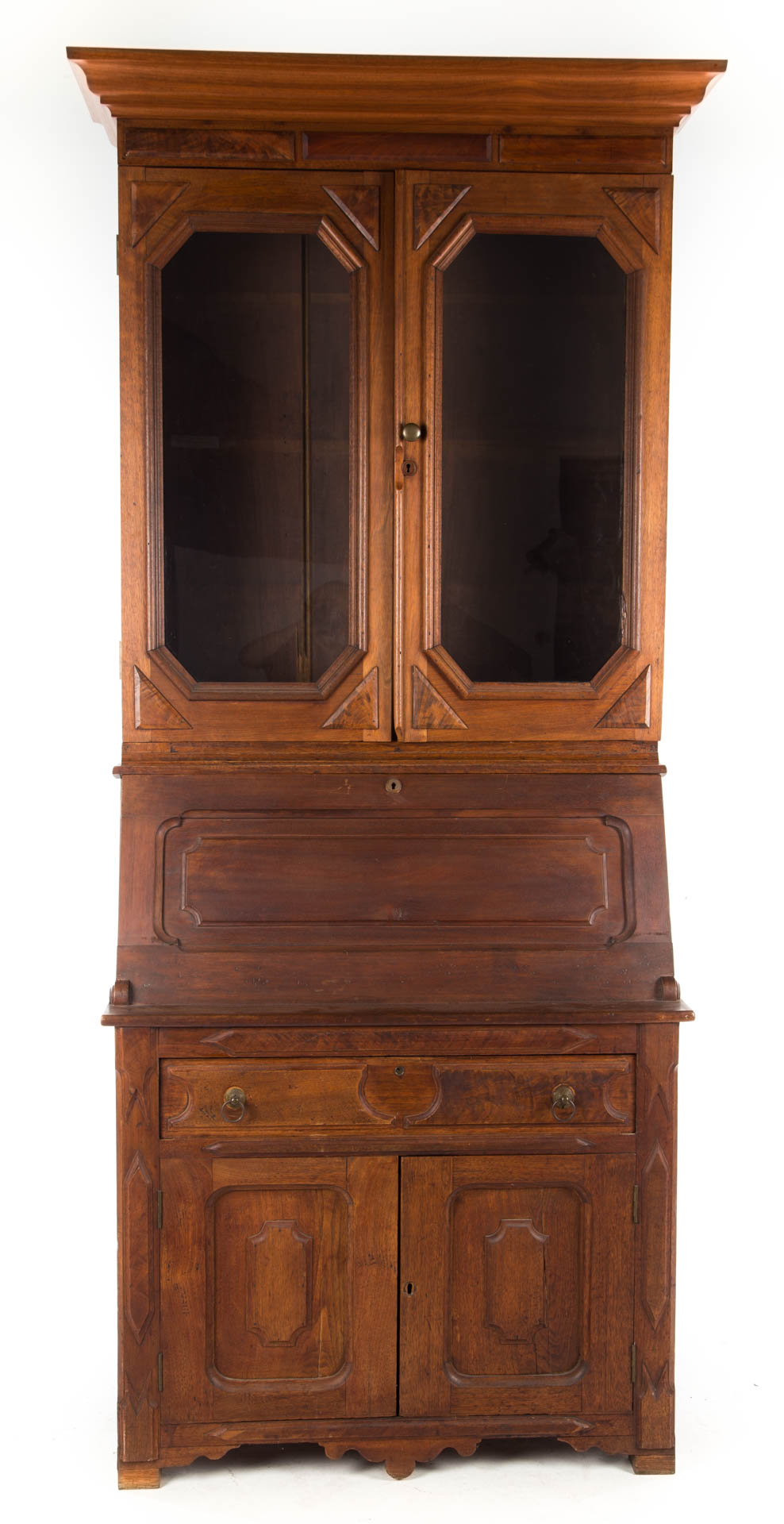 Appraisal: Victorian walnut secretary bookcase circa flat molded cornice compartment with