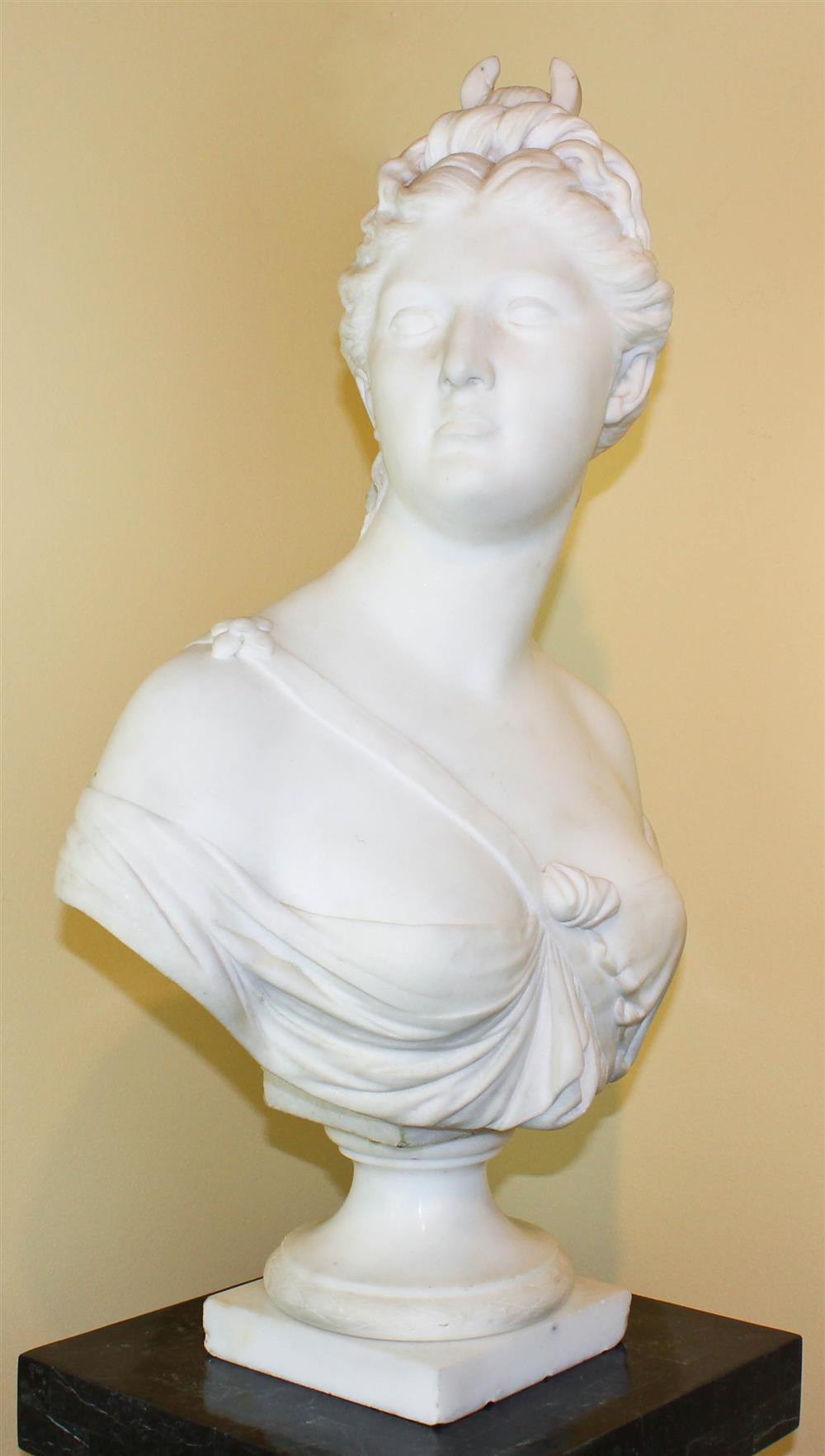 Appraisal: AFTER JEAN-ANTOINE HOUDON FRENCH - MARBLE BUST OF DIANA on