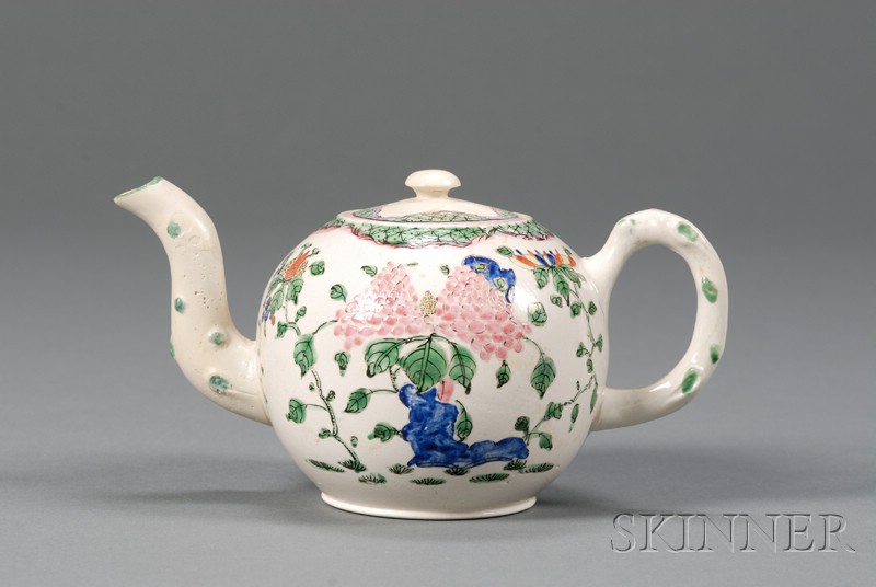 Appraisal: Staffordshire Enameled White Saltglazed Stoneware Teapot and Cover England th