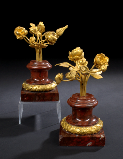 Appraisal: Diminutive Pair of French Gilt-Brass and Rouge Royal Marble Bouquet