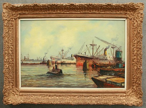 Appraisal: OIL CB URBAN HARBOR SCENE SIGNED J V D WATER