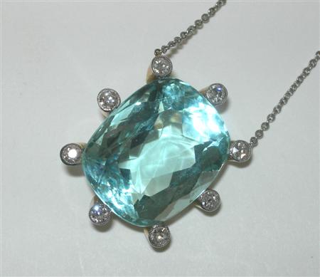 Appraisal: An early th century aquamarine and diamond pendant set with