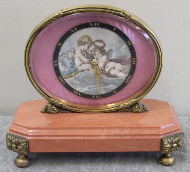 Appraisal: Vintage Gubelin Marble and Brass Desk Clock With an outer