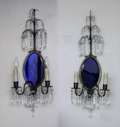 Appraisal: Pair of Neoclassical Glass and Metal Wall Sconces