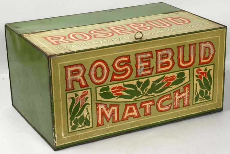 Appraisal: Tin Rosebud Match Advertising Bin Description Nice lettering and detail