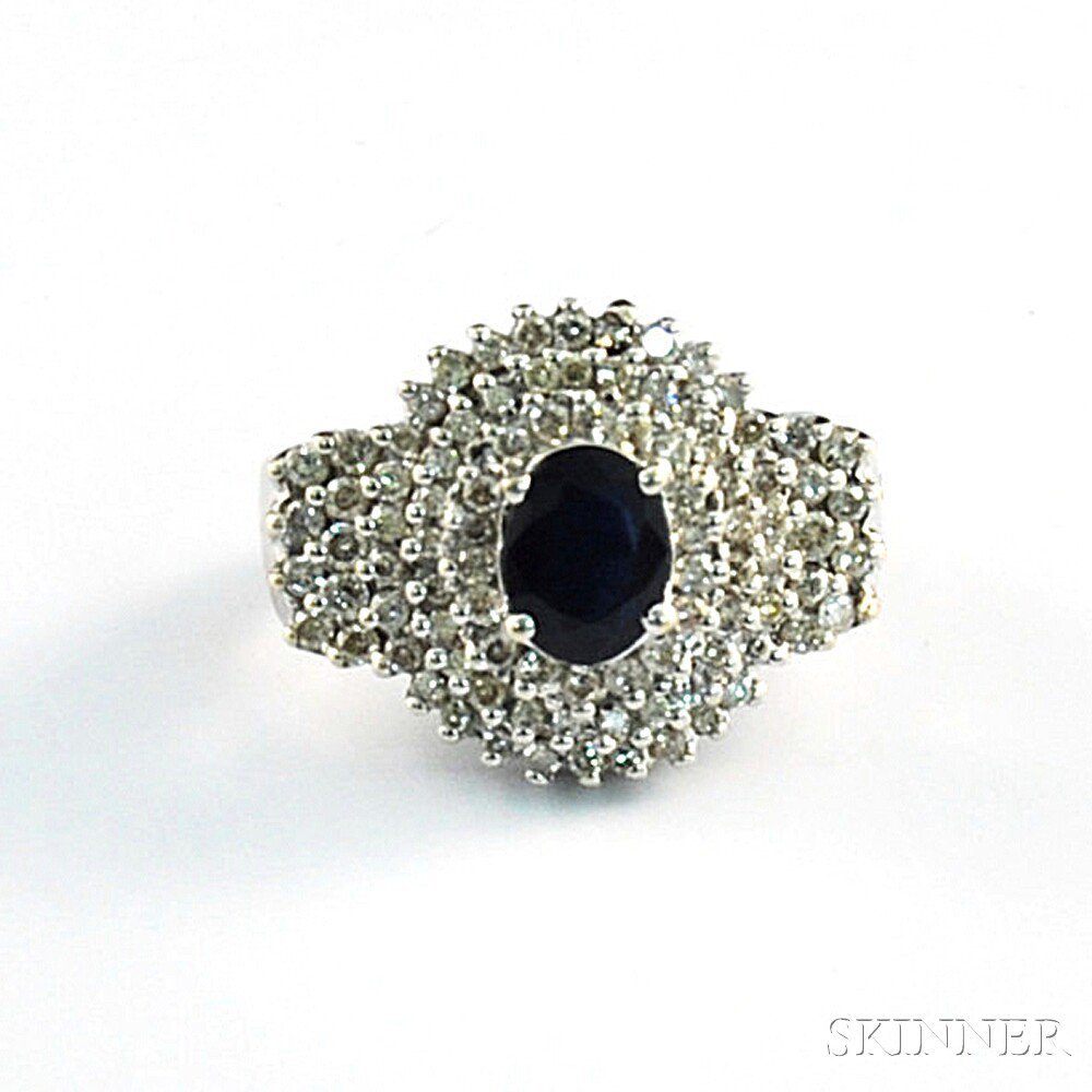 Appraisal: kt White Gold Sapphire and Diamond Cocktail Ring the sapphire