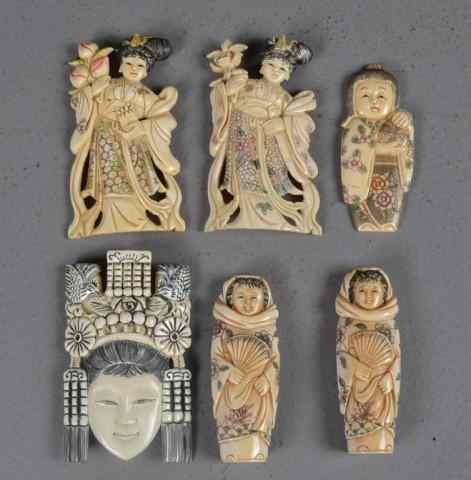 Appraisal: Chinese Carved Ivory Polychrome PlaquesFinely carved and painted to include