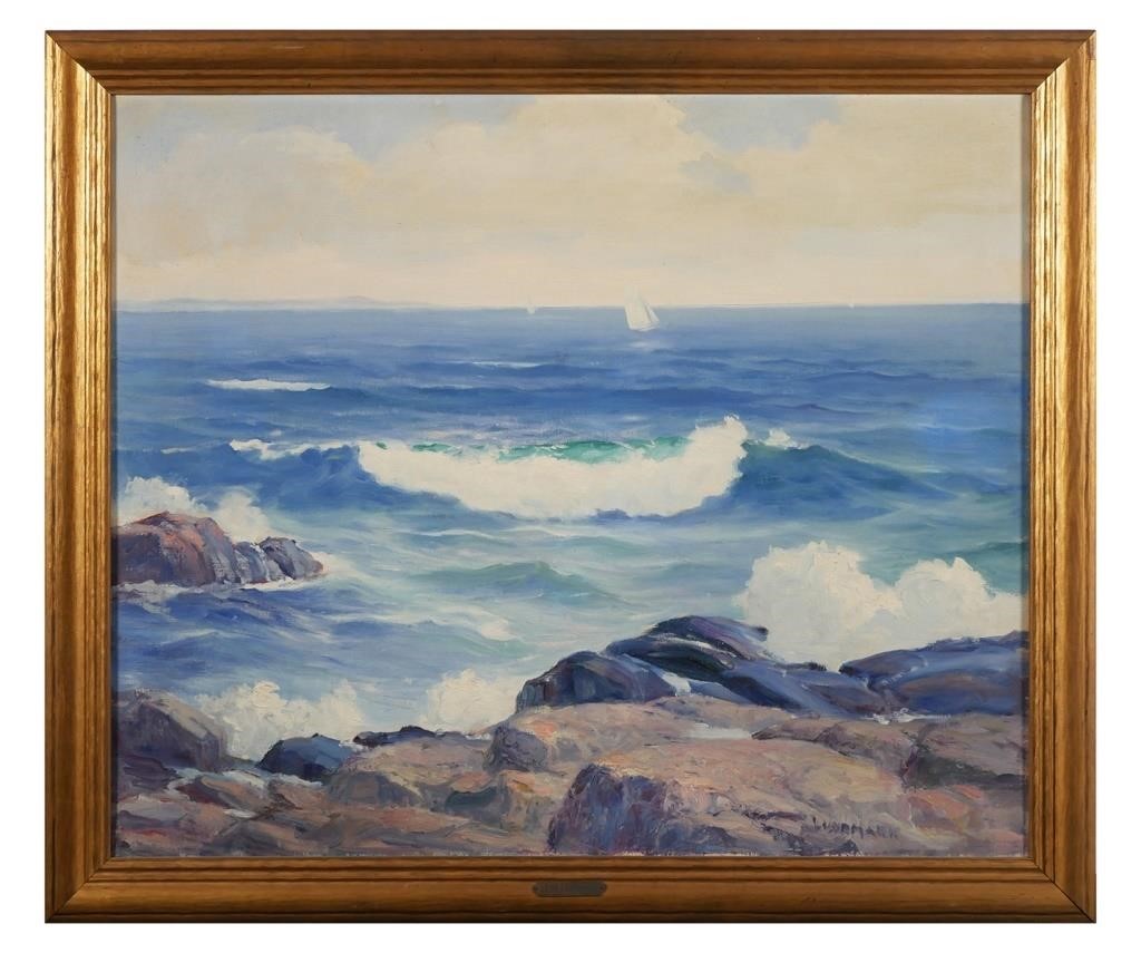 Appraisal: Oil on canvas Seascape by Leon Lundmark American - Signed