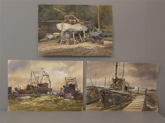 Appraisal: Keith Burtonshaw three watercolours of Sussex South Downs The Boat