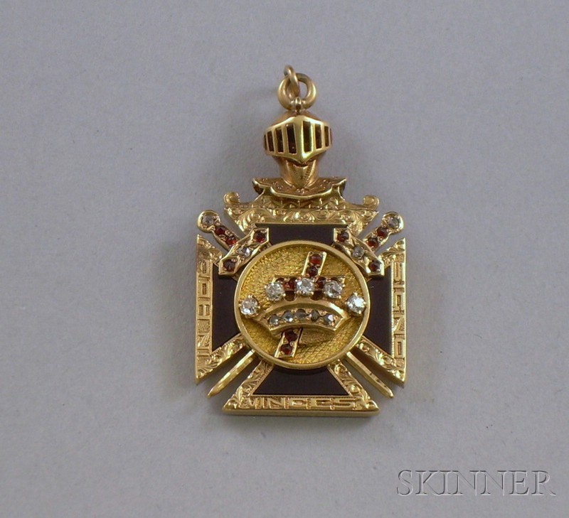 Appraisal: kt Gold Diamond and Gem-set Masonic Pendant engraved F E