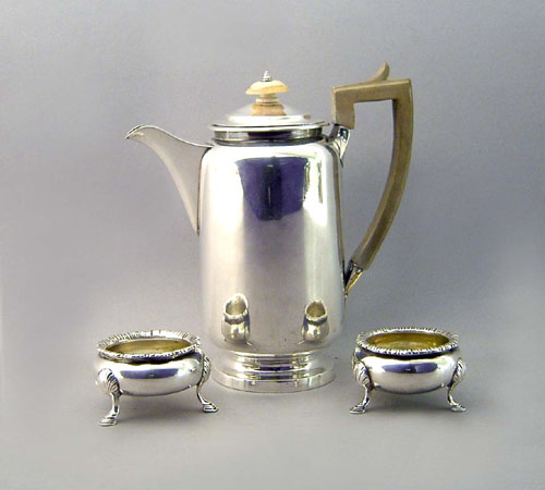 Appraisal: English silver teapot together with a pair of salts approx