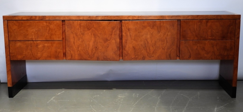 Appraisal: MODERN HOLLYWOOD REGENCY BURL VENEER CREDENZA United States Circa Simple