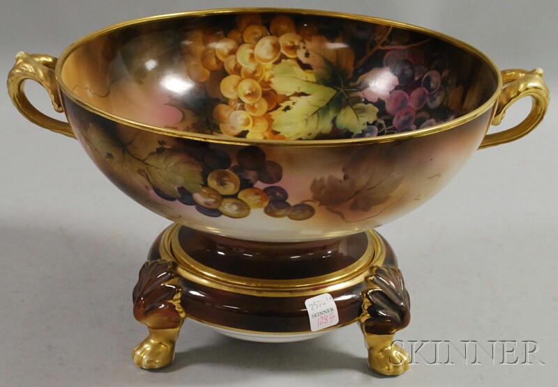 Appraisal: Noritake Gilt and Hand-painted Grapes-decorated Porcelain Punch Bowl on Stand