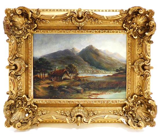 Appraisal: th C oil on board depicting an evening landscape with