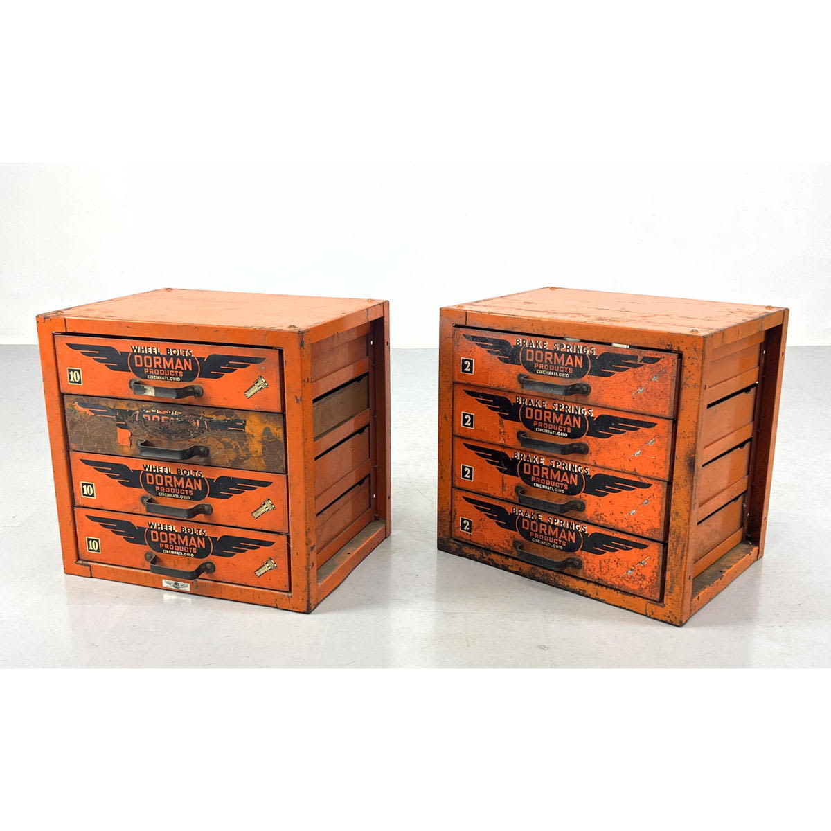 Appraisal: Pair of Orange Dorman Products Industrial Steel Storage Drawer Cabinets