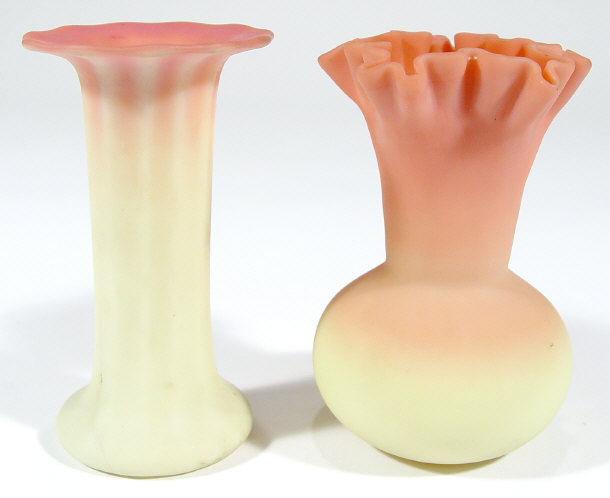 Appraisal: Two Victorian Burmese satin glass vases with fluted necks and