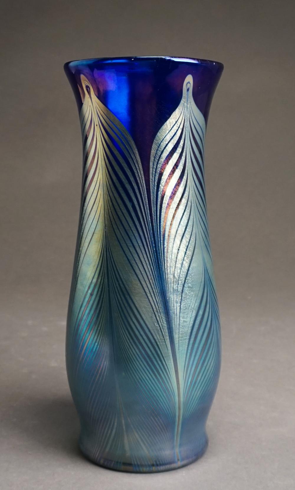 Appraisal: Unsigned Silver Iridescent Pulled Feather Glass Vase H in cm