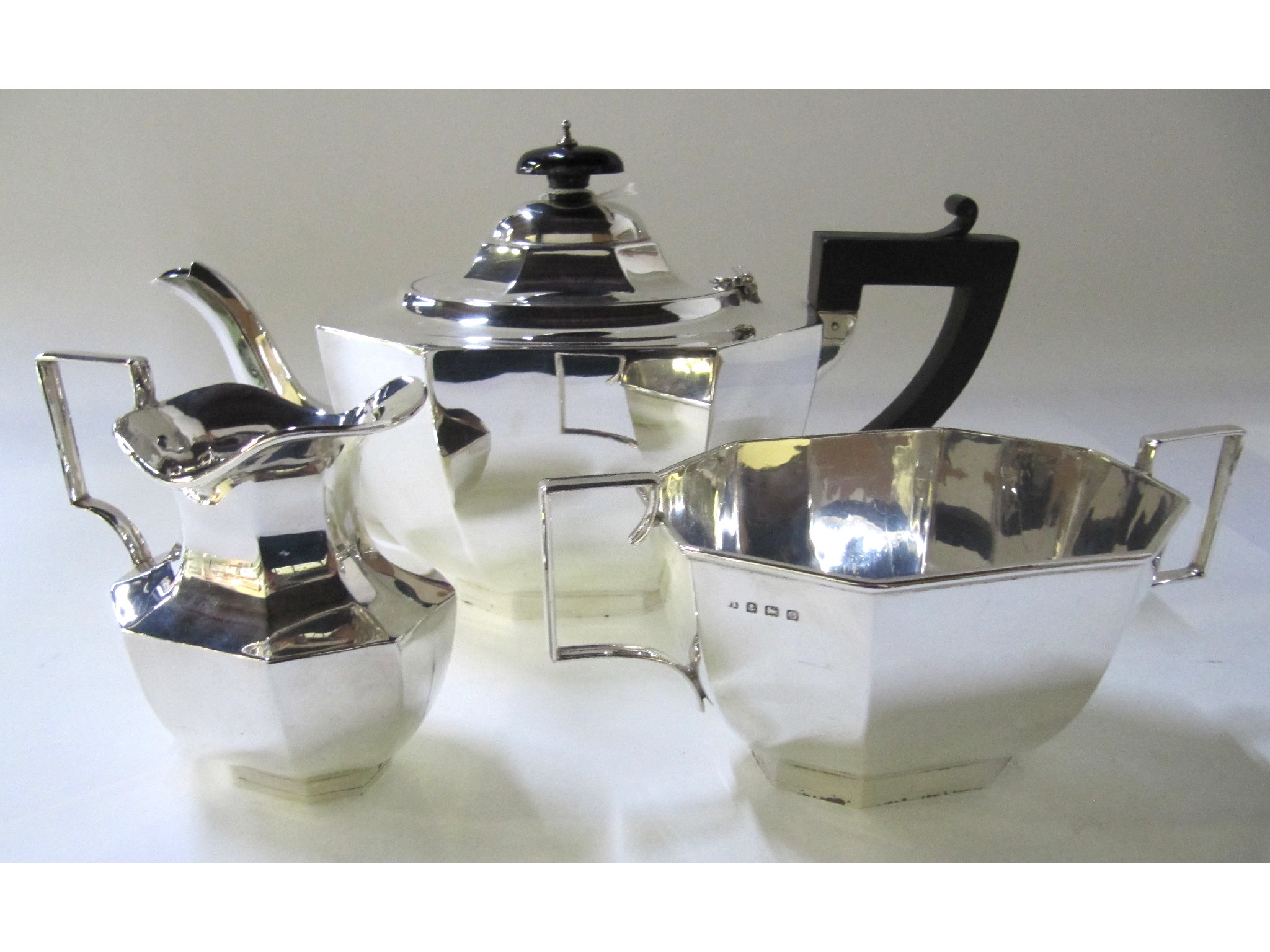 Appraisal: A three piece silver tea service Birmingham