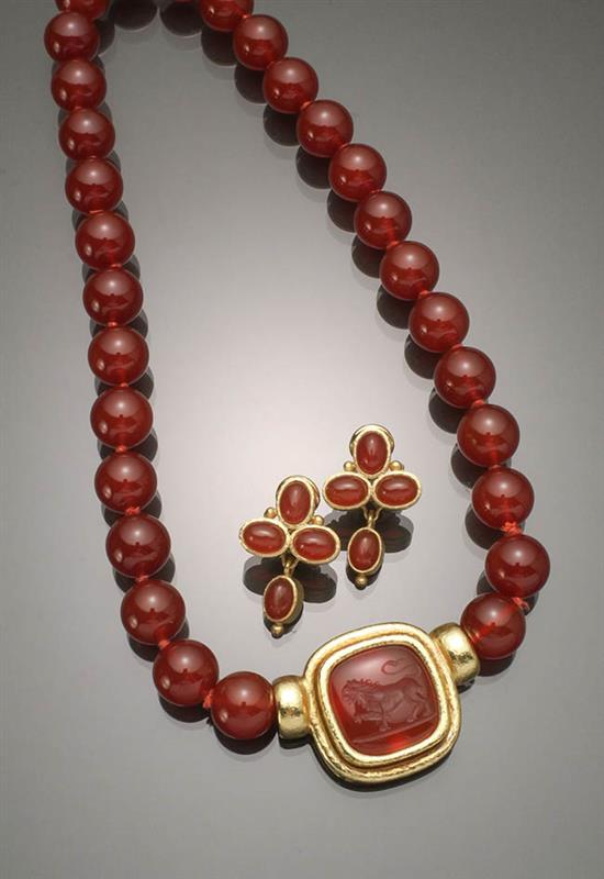 Appraisal: -Karat Yellow-Gold and Carnelian Assembled Three-Piece Ensemble Elizabeth Locke Consisting