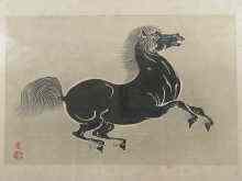 Appraisal: A Chinese print of a running horse red pictogram bottom