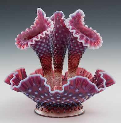 Appraisal: A Fenton Plum Opalescent Hobnail Epergne Measuring apprx - D