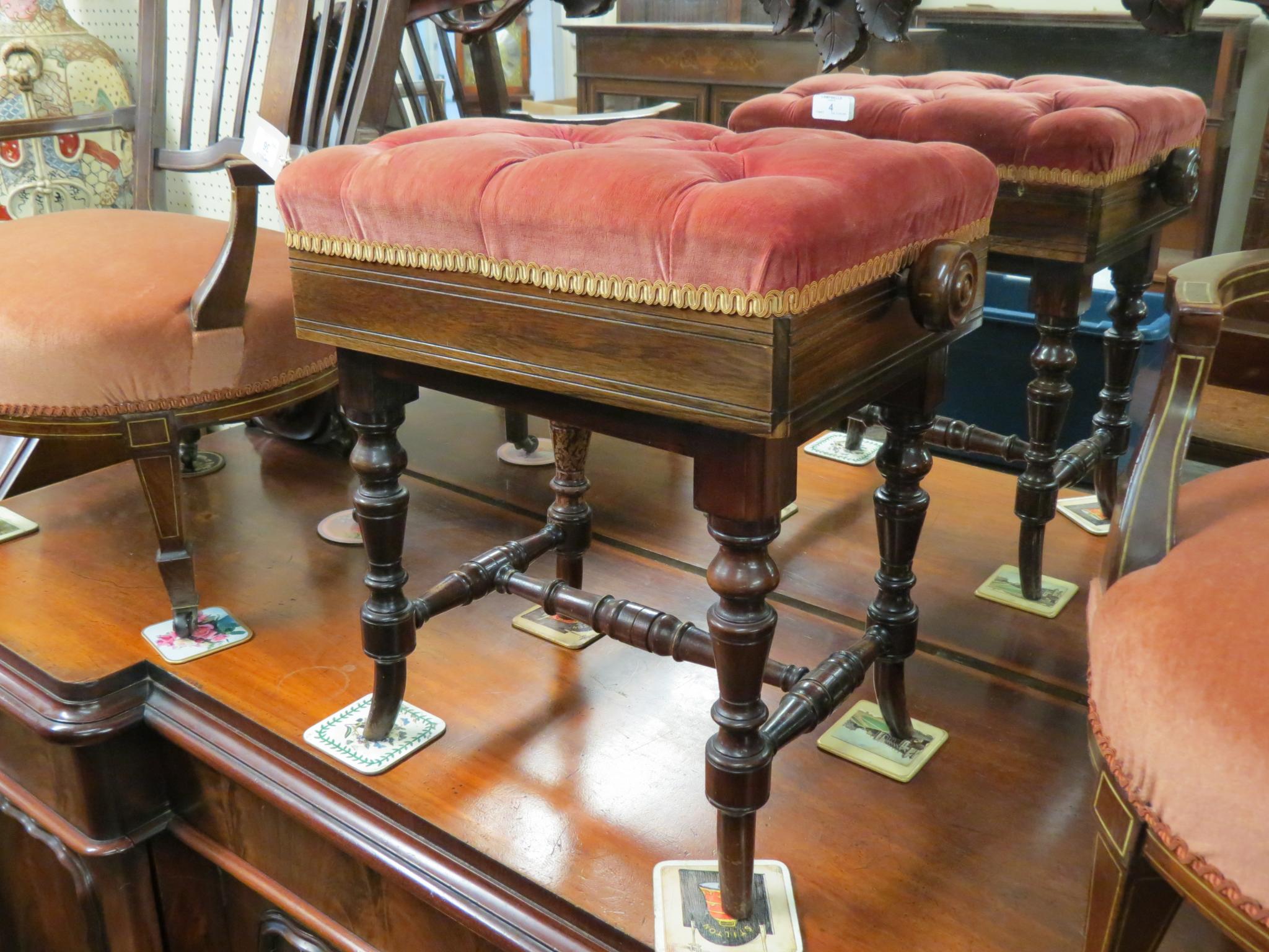 Appraisal: A Victorian rosewood piano stool buttoned dralon seat with Marsdens