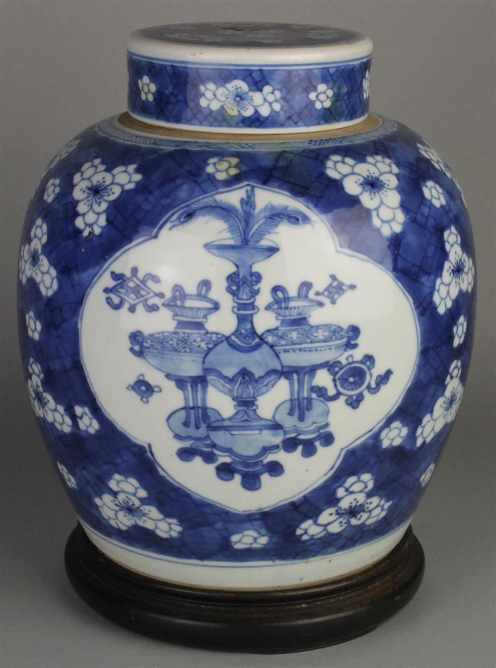 Appraisal: CHINESE BLUE AND WHITE GINGER JAR PRUNUS BLOSSOM ON CRACKED