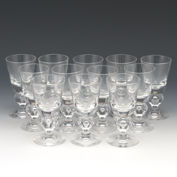 Appraisal: TWELVE STEUBEN CORDIAL GLASSES WITH CONTROLLED BUBBLE Deep bowl on