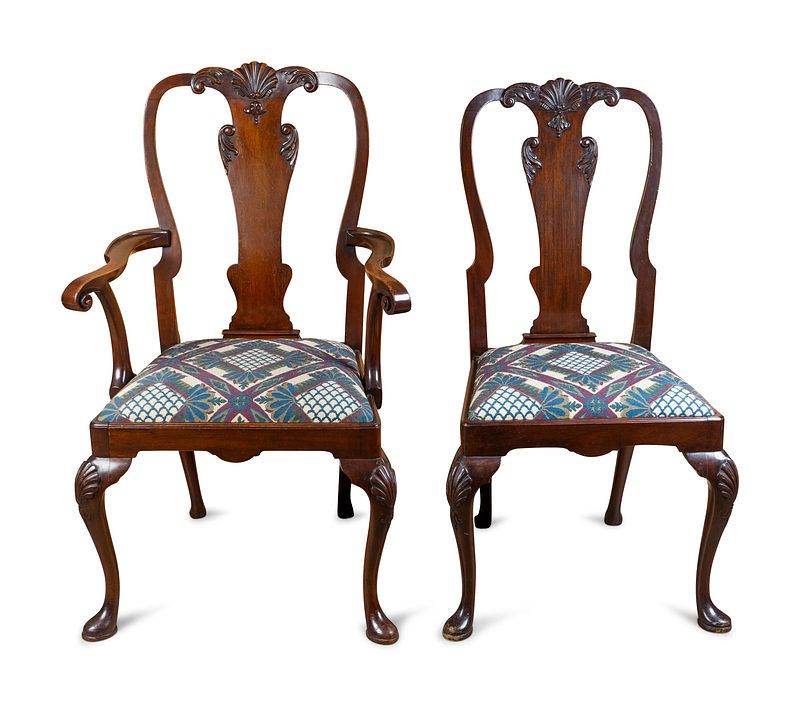 Appraisal: A Set of Ten Queen Anne Style Mahogany Dining Chairs