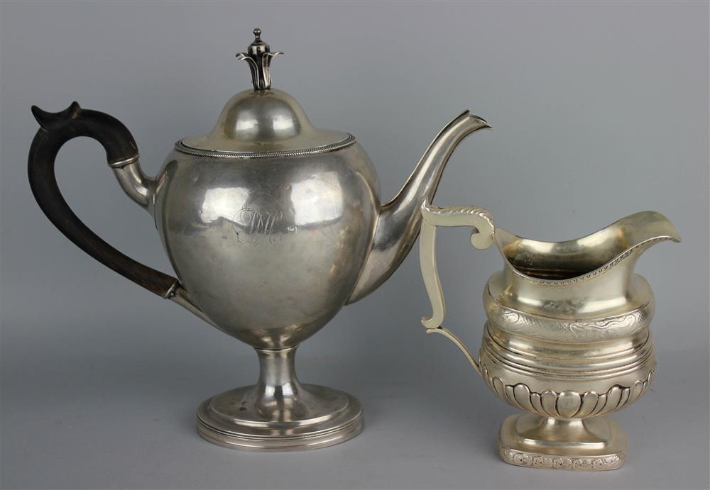 Appraisal: BALTIMORE COIN SILVER TEAPOT AND BOSTON COIN SILVER CREAM PITCHER