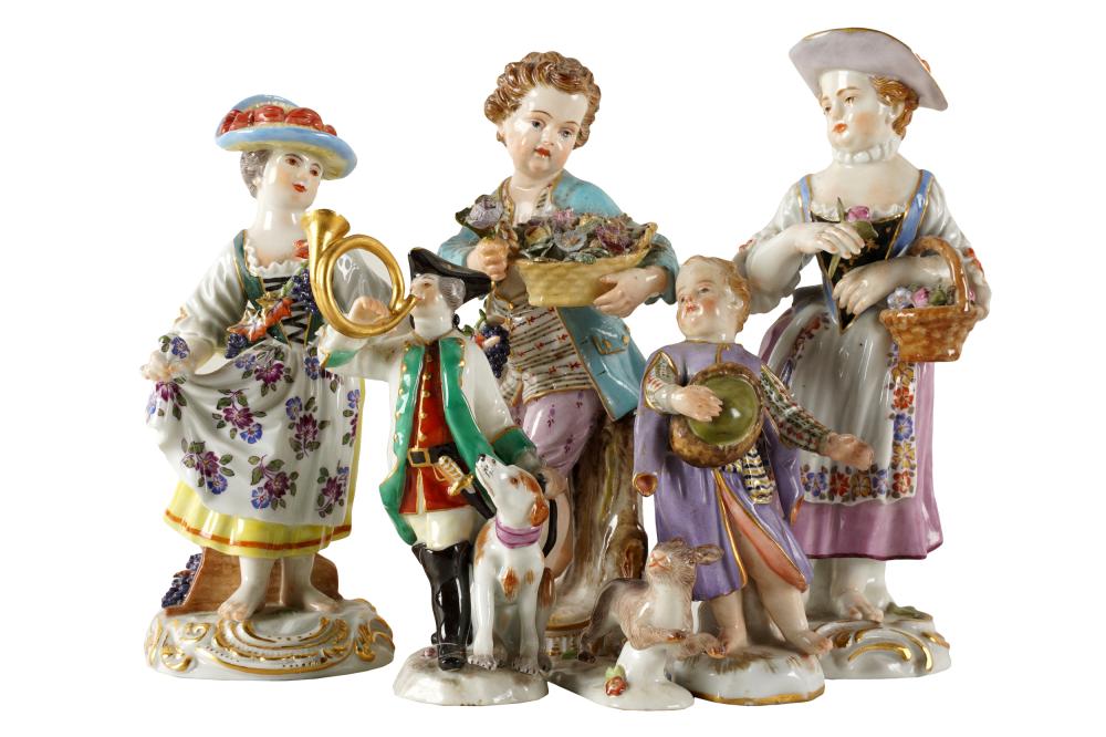 Appraisal: SIX ASSORTED MEISSEN PORCELAIN FIGURESeach with blue crossed swords mark